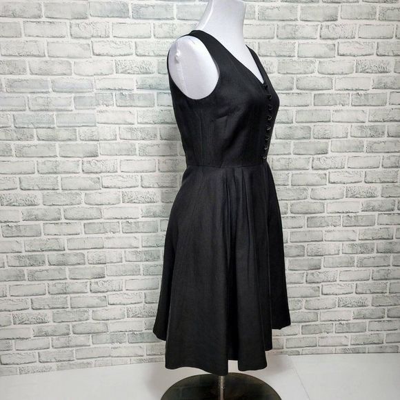 YL by Yair Womens 10 Linen Blend V-neck Sleeveless Fit Flare Faux Button Dress - Picture 4 of 9